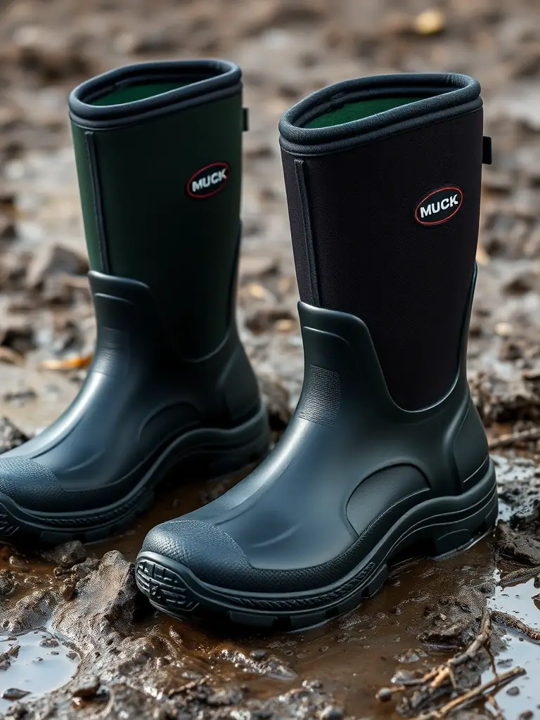 A display of Muck Boots, showcasing their waterproof and durable features, ideal for outdoor work and activities, available at the Denver store.