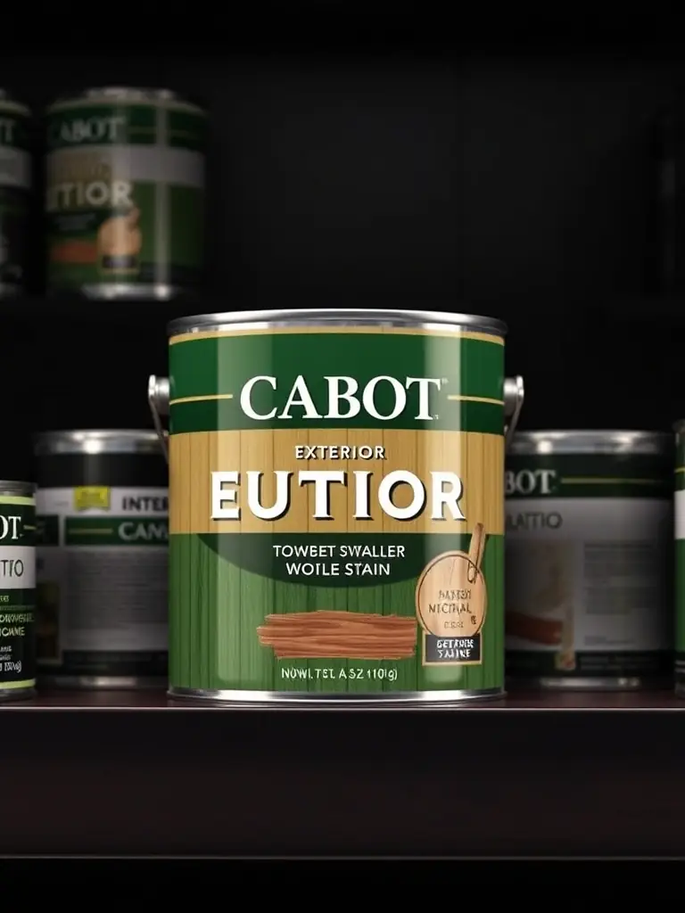 A can of Cabot exterior stain, highlighting its wood-protecting qualities, displayed among other Cabot products at Weaver's Store Leola.