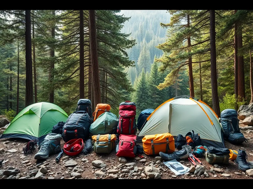 A photograph capturing a display of camping supplies at Weaver's Store in Spring Mills, featuring Coleman tents, sleeping bags, and Coghlan's camping accessories.