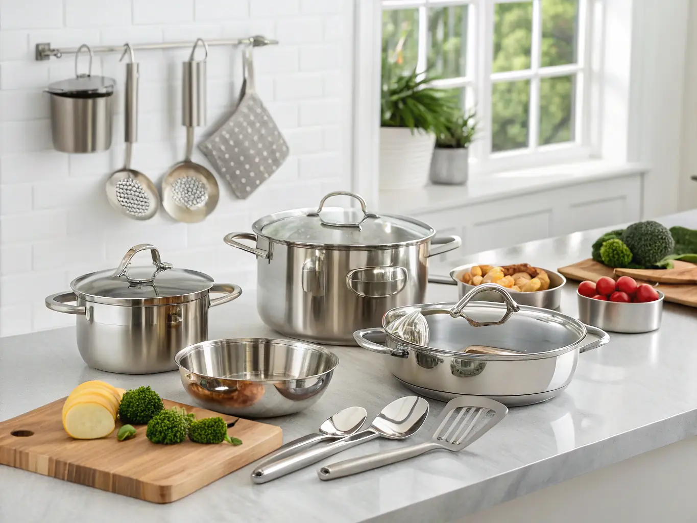 A collection of cookware items, including pots, pans, and baking dishes, made from various materials such as stainless steel, cast iron, and non-stick, displayed to highlight the range of cookware options at Weaver's Store in Denver.