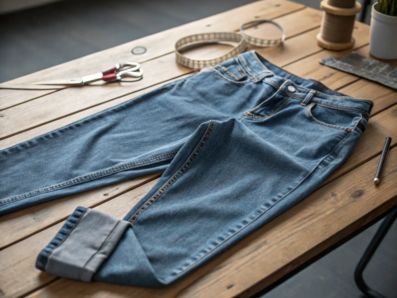 A close-up shot of various jeans styles available at Weaver's Store Denver, including carpenter, cowboy, regular, and relaxed cuts. The image should highlight the different washes, fits, and details of each style.