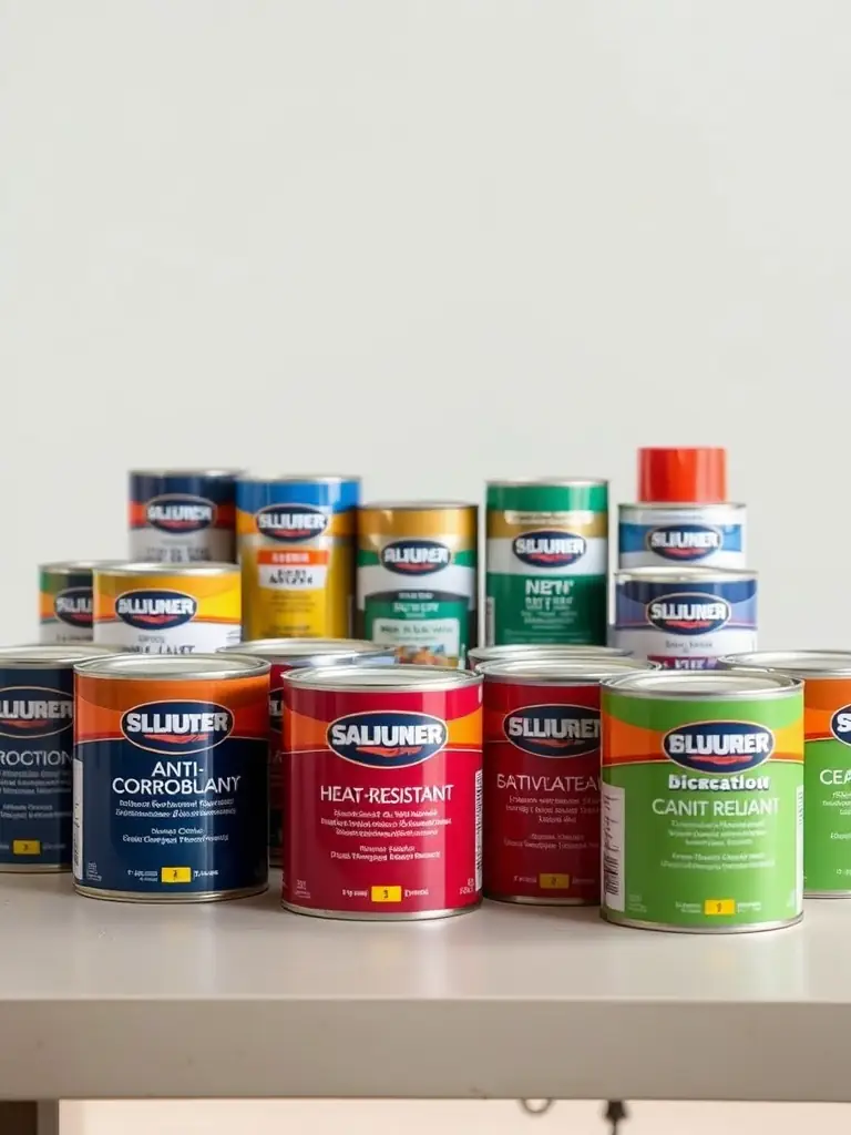 A selection of Rust-Oleum spray paints in various colors and finishes, arranged on a shelf in the paint department of Weaver's Store Leola.