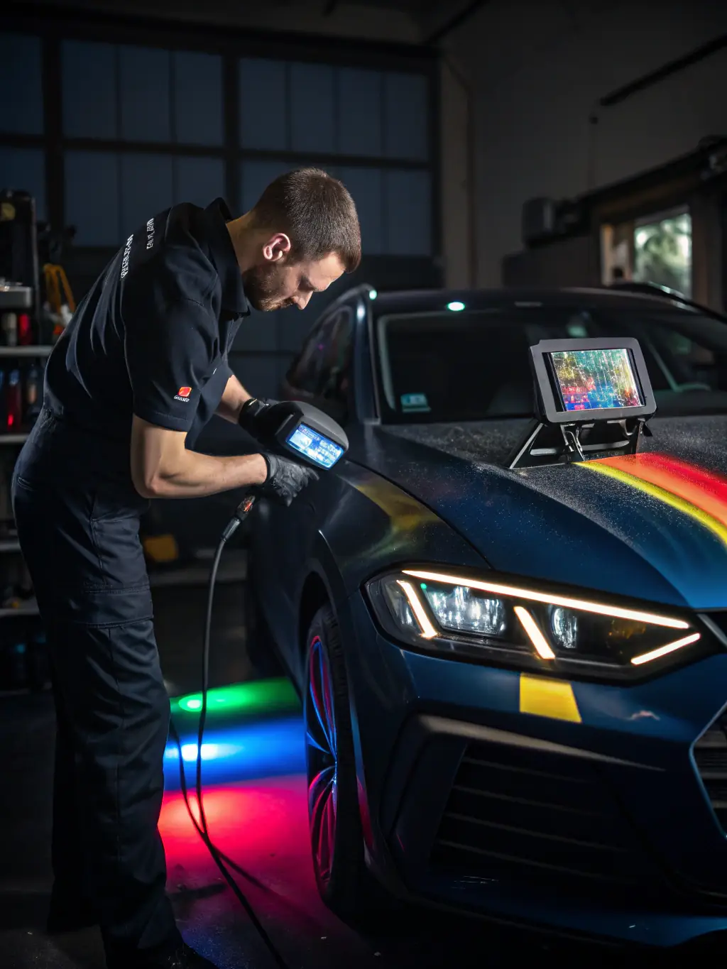 A Weaver's Store employee using computer color matching technology to mix paint for a customer, highlighting the paint mixing service.